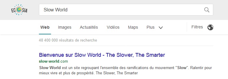 Ecosia Slow World ranking referencement SlowWorld